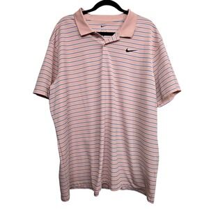 Nike Dri-FIT Polo XXL Peach Striped Golf Preppy Coastal Minimalist Athleisure